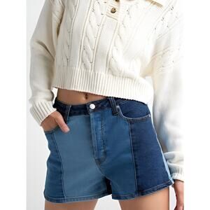 RSQ Pieced Patchwork High Rise Button-Fly Denim Shorts S EUC
